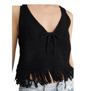 Anthropologie Pilcro Black Crochet Knit Cropped Tank Top Women’s Size Small